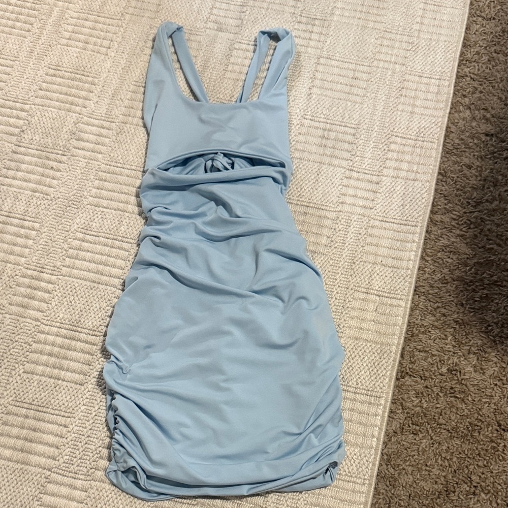 Light Blue Ruched Cutout Women's Dress